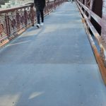 Fiberglass floor plates on the Franklin Street Bridge supplied by Direct Metals®, a pultruded fiberglass grating supplier.